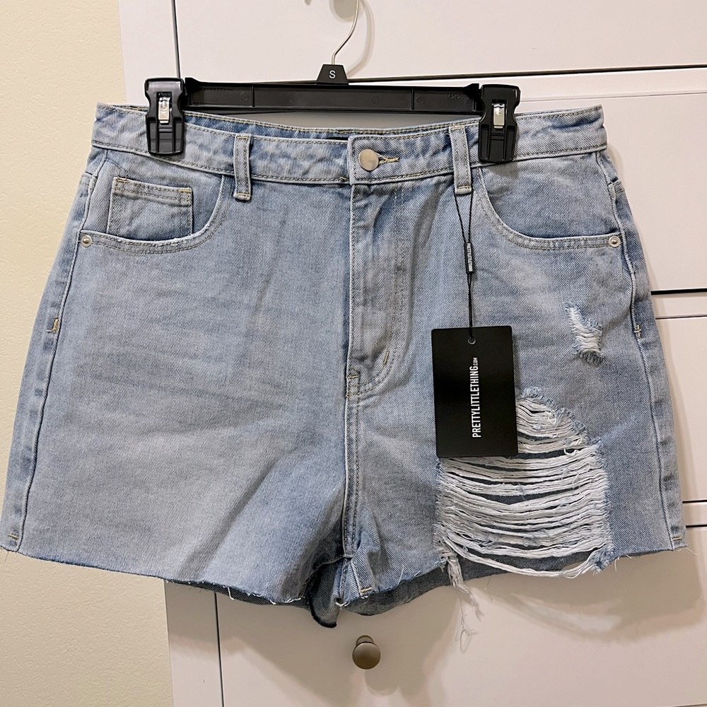 Light Blue Wash Ripped Denim Mom Shorts